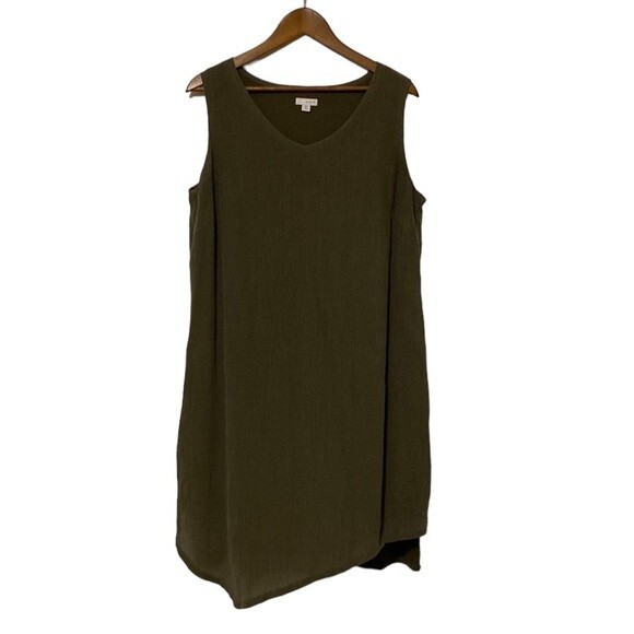 J.Jill Pure Jill Plus Size Asymmetrical KneeLength Lagenlook Tank Dress Green 1X - Picture 1 of 11